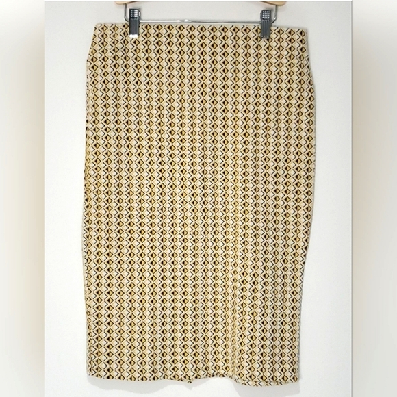 Zara Jacquard Midi Pencil Tube Skirt Yellow, White, Black Size Large - Picture 5 of 9